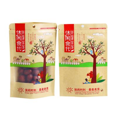 China Sealed Stand Up Brown Kraft Paper Resealable Zipper Lock Food Storage Doypack Pouch Heat Sealable Package With Matte Window for sale