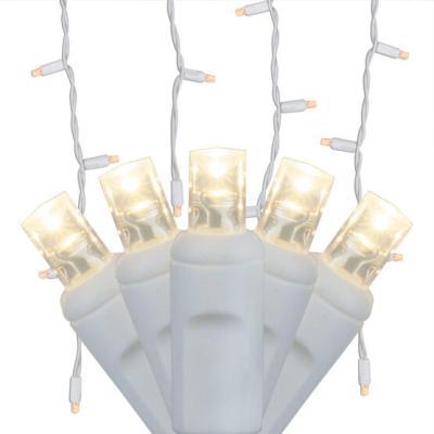 China White Icicle Lights 70 LED Icicle Lights 5mm LED Twinkle Christmas Curtain Light 7.5ft White Wire for sale