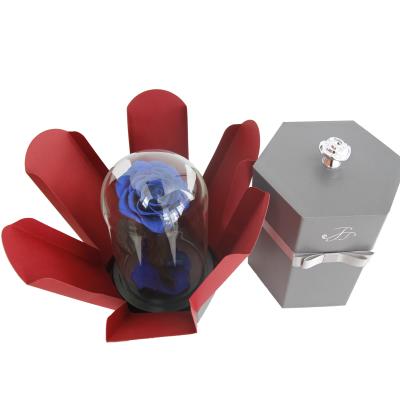 China Fresh Rose JJ brand natural beauty beast rose true real red rose preserved roses in glass dome for sale