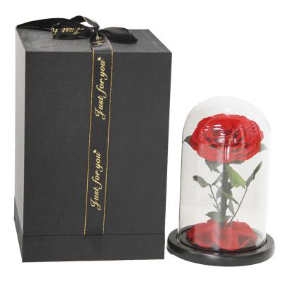 China Gift Custom Logo Natural Rose Flowers Preserved Rose In Glass Dome For Description Rose Flower for sale