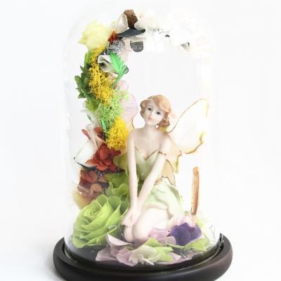 China China factory hot sale beautiful angel for preserved rose in glass dome for sale