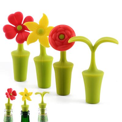 China Wholesale Viable Cute Flower Wine Bottle Stopper Silicone Red Wine Glass Beer Bottle Stopper Reusable Rubber Cap for sale