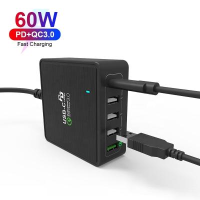 China Universal Laptop OEM Multi Port 60W High Speed For PD QC3.0 Port Phone 5 Laptop Fast USB A+C Travel Multiport Adapter for sale