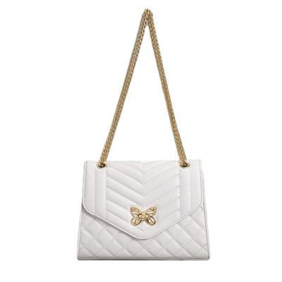China Fashion Custom Leather Cross - Body Bag Fashion White Leather Chain Shoulder Bag Suitable For Shopping Dress for sale