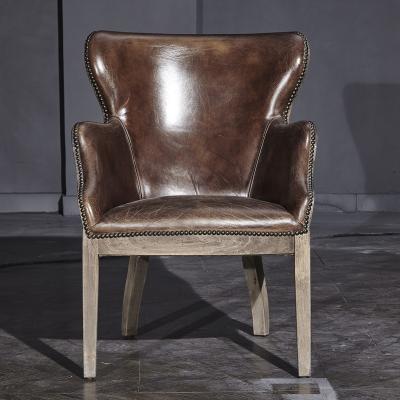 Chine Ministère de l'Intérieur de Tan Antique Leather Armchair For de Wingback de cadre de bois dur à vendre