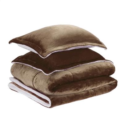 China C62118 Micromink Sherpa Comforter Bedding Nondisposable Basic Solid Ultra-soft Solid Bedding Set for sale