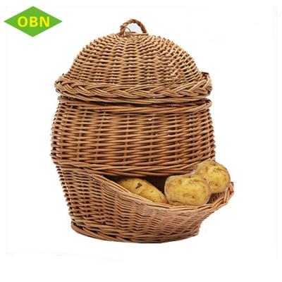 China Traditional Handmade Natural Kitchen Potato Storage Tall Wicker Basket for sale