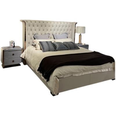 China Comfortable Italian Light Luxury Leather Double Bed Master Bedroom Wedding Solid Wood Solid Wood Bed for sale