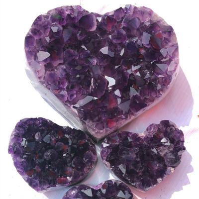 China China Amethyst Quartz Geode Gemstone Heart Shaped Purple Stone Crystal Crafts Cluster For Amethyst Crystal Treasure for sale