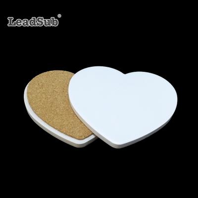 China Leadsub Heart Shaped Sublimation Ceramic Coaster Viable Blank With Cork Back for sale