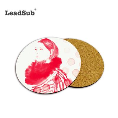 China Leadsub Viable Empty Sublimation Wooden Round Cup Coaster With Cork Back for sale