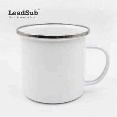 China Sublimation Blanks Custom Stainless Steel Sublimation Enamel Metal Metal Rim Sublimation Camping Mugs for sale