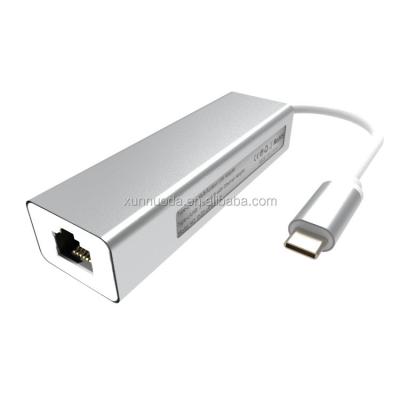 China USB 3.1 Type C To RJ45 Gigabit Ethernet LAN Network Adapter With 3 Ports USB 3.0 Hub 100mbps / 1000mbps USB Hub for sale