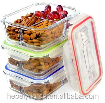 China Microwavable Locking Lid Compartment Pyrex Glass Food Container for sale