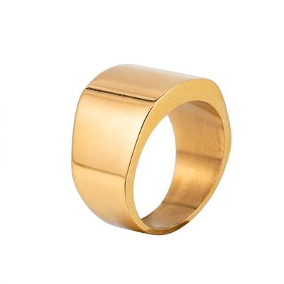 China Classic Trendy Plating 18K Gold Vacuum Hiphop Stainless Steel Geometric Men's Rings For Business Party for sale