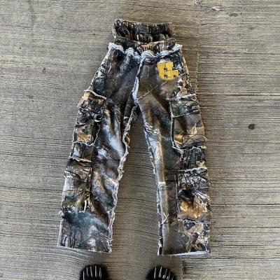 China Custom Double Waist Heavyweight Cotton Vintage Acid Wash Sweat Pants Distressed Rhinestone Wide Leg Sweatpants for Men for sale