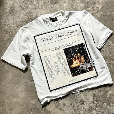 China Camiseta personalizada de alta qualidade 100% algodão orgânico 250 Gsm Camisa pesada de strass bruto camisa de caixa cortada à venda