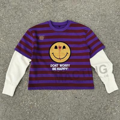 Cina Produttore personalizzato DTG Stampa cotone maglietta a maglia Rugby a strisce doppio strato Waffle T-shirt a manica lunga per uomini in vendita