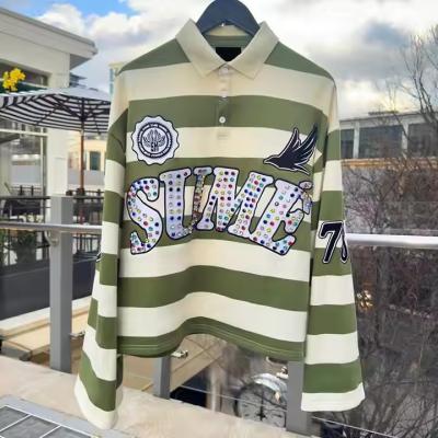 China Kleider-Rugby-T-Shirt Farbblock Strass Langärme Boxy-Fit Schnitt gestreiftes Polo-Shirt für Männer zu verkaufen
