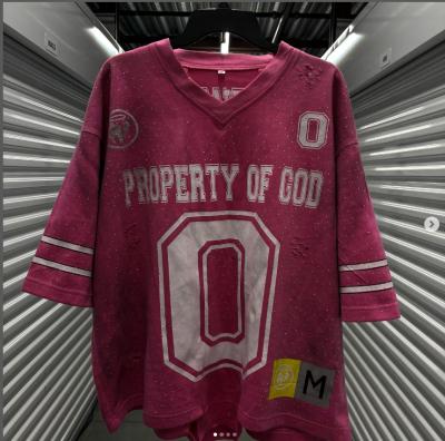 China Custom Streetwear America V Neck Boxy Fit T Shirt Distressed Vintage Rhinestone Oversized Sports Football T-shirt Jersey for sale