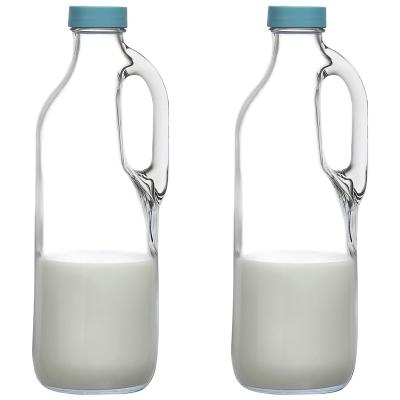 China Modern Clear Glass Milk Bottles Set With Airtight Handle And Lids Milk Container For Refrigerator Jug Glass Water Pitchers Water Juice for sale