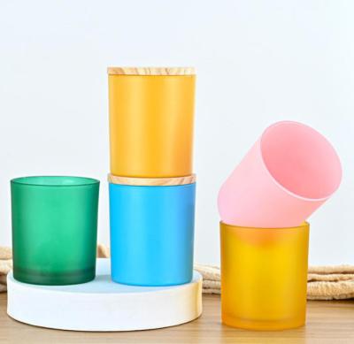 China Wholesale Home Decor Factory DIY Candle Container Frosted Glass Cup Colored Aromatherapy Cup Empty Bedroom Romantic Candlestick for sale