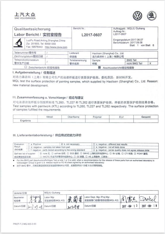 SAIC VOLKSWAGEN - HLS Coatings (Shanghai)Co.Ltd