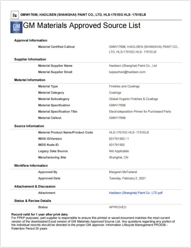 GM - HLS Coatings (Shanghai)Co.Ltd