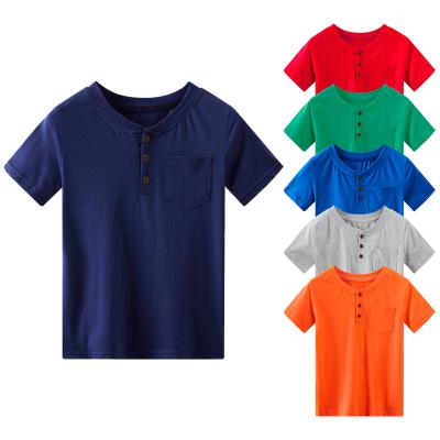 China 100% Cotton Boys Henley Soft Light Weight Henley Tee Casual Shorts Sleeve Kids Anti-Shrink With Front Pocket for sale