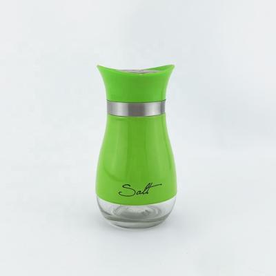 China Food Packaging 4 Oz Green Salt And Pepper Shakers Seasoning Glass Spice Jar Set for sale