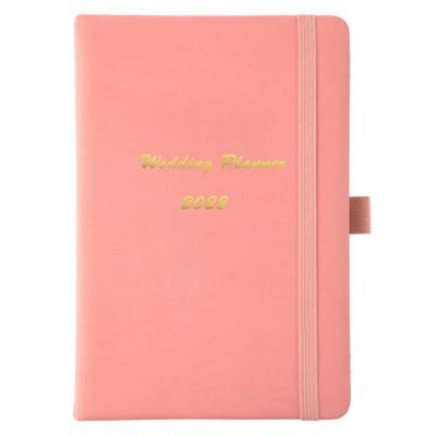 China Custom Hardcover Foil Stamping Pink Leather Happy Event Agendas Monthly Wedding Planners 2022 for sale