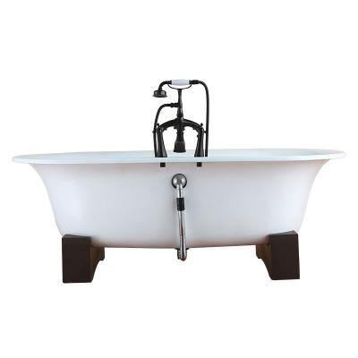China Eco-Friendly Double Deep Cast Freestanding Walk In Bathtub With Wood Pedestal for sale