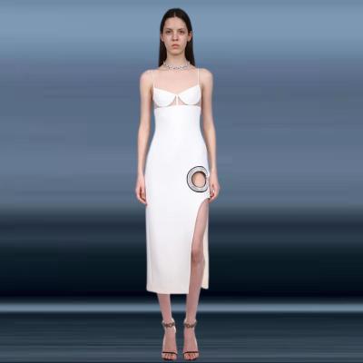 China 2022 Novance B3139 White Elegant Evening Dress Satin Mini Backless Dress Women Ladies Birthday Elegant Casual Anti-static Summer Dress for sale