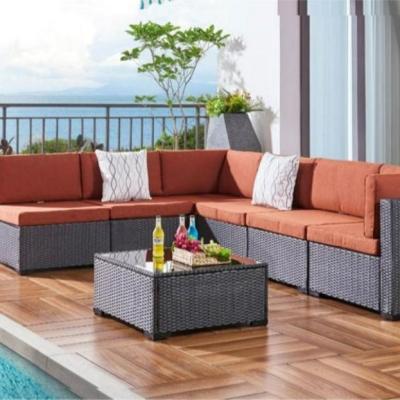 China Modern Hot on amazon modern cheap 7 Piece patio wicker Group Furniture with Cushions and Coffee Table,Wicker Rattan Sectional Sofa for sale