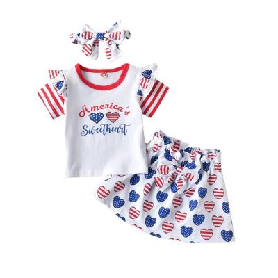 China Breathable Festival Kids Clothes Sleeves 4th Of July Girl Short Skirt T-Shirt Set for sale