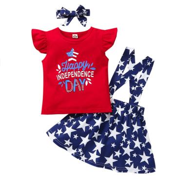 China New USA 4th of July Independence Day Children Clothing Girl Cotton T-shirt Breathable Set for sale