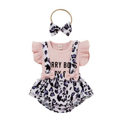 China Fashion Leopard Pattern Baby Romper Breathable Children Three Pieces Clothing Set for sale