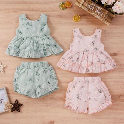 China Baby Boutique Summer Breathable Cotton Clothing Floral Jacquard Kids Dress Shorts Sets For Girl for sale