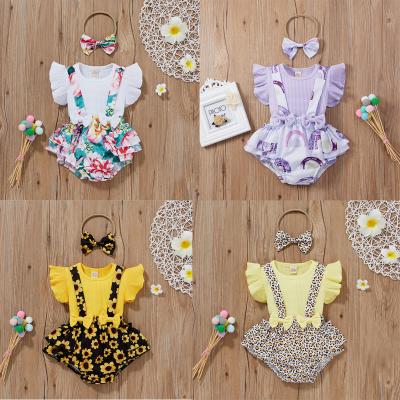 China Popular Style Infant Summer Breathable Two Piece Suspender Set Romper Clothing Printed Baby for sale