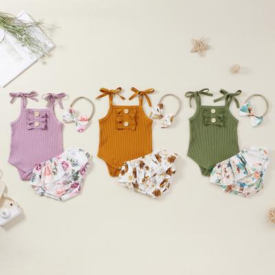 China Breathable Boutique Kids Clothes Cotton Ribbed Tops Baby Printed Kids Clothing Set for sale