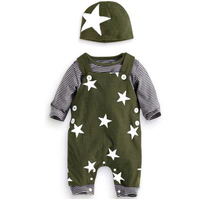 China Casual Baby Men's Fashion Strap Three Piece Suit Stripe T-shirt Top Strap Pants Children's Clothing Little Boy Strap Pants for sale