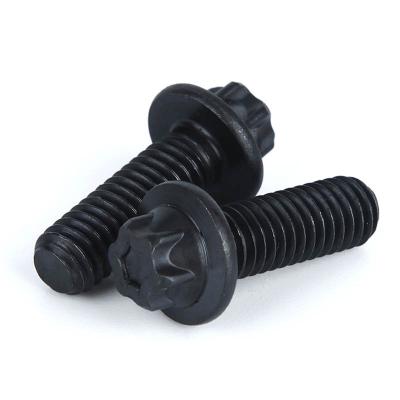 China Steel The manufacturer directly supplies 10.9 grade carbon steel flange bolts, blackened head plum blossom flange screws and external hex for sale