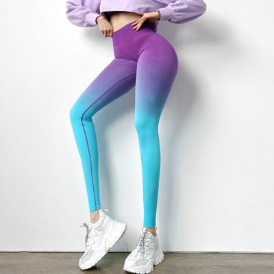 China 2021 Women Breathable Hip Pants Fitness Gradient Sports Lifting Tights Running High Waist Yoga Quick Drying Training Gaiters for sale