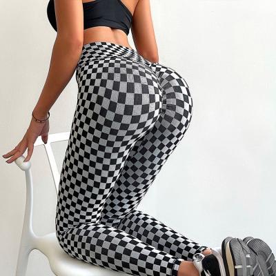 China Breathable Checkerboard Lattice Peach Fitness Pants Women High Waisted Running Yoga Leggings Summer for sale