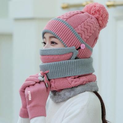 China JOINT Warm Hat And Gloves Set Outdoor Knitted Winter Cap Wool Women Hat for sale