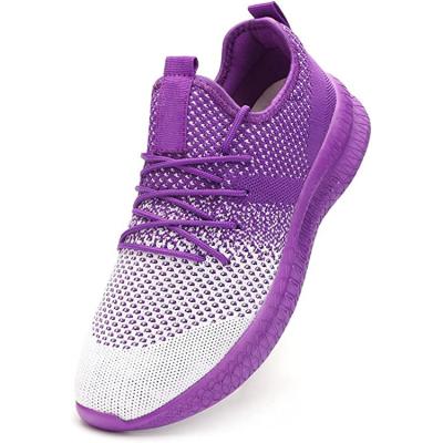 China Cushioning Fashion Light Weight Women Sports Hot Selling Breathable Purple Knitting Running Shoes for sale
