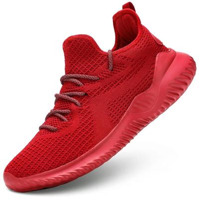 China Hot Selling Fashion Trend Zapatillas Custom Shape Breathable Red Knitting Sports Casual Shoes For Men for sale