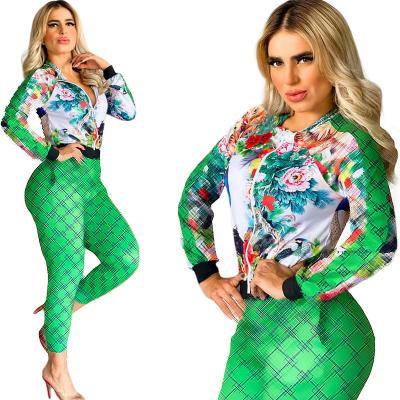 China New Fashion J2633 Sweater Cins Designer Gym Letter Waterproof Women Suit Womens Flower Digital Printing Two-piece Spot For Women In Stock for sale