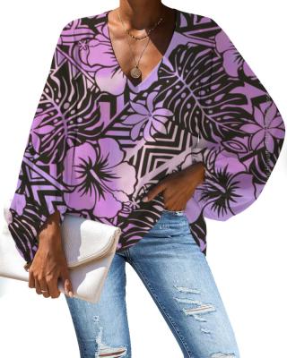 China Anti-pilling Promotional Sexy Polynesian Traditional Tribal Samoan Print Custom Ladies Blouse & Tops Casual Chiffon Fabric Tops Women Shirts for sale