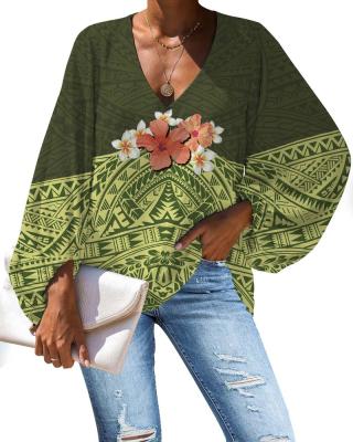 China QUICK DRY Polyester fabric Casual Plus Size Print Polynesian Tahiti style Ladies' Casual Loose Blouses Women Chiffon Tops Shirt for sale